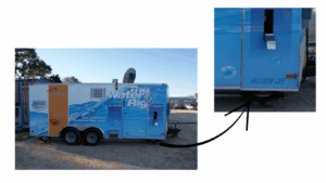 The first WaterFleet system, named Allison Lee, wrapped in custom branding on a Texas oilfield site.