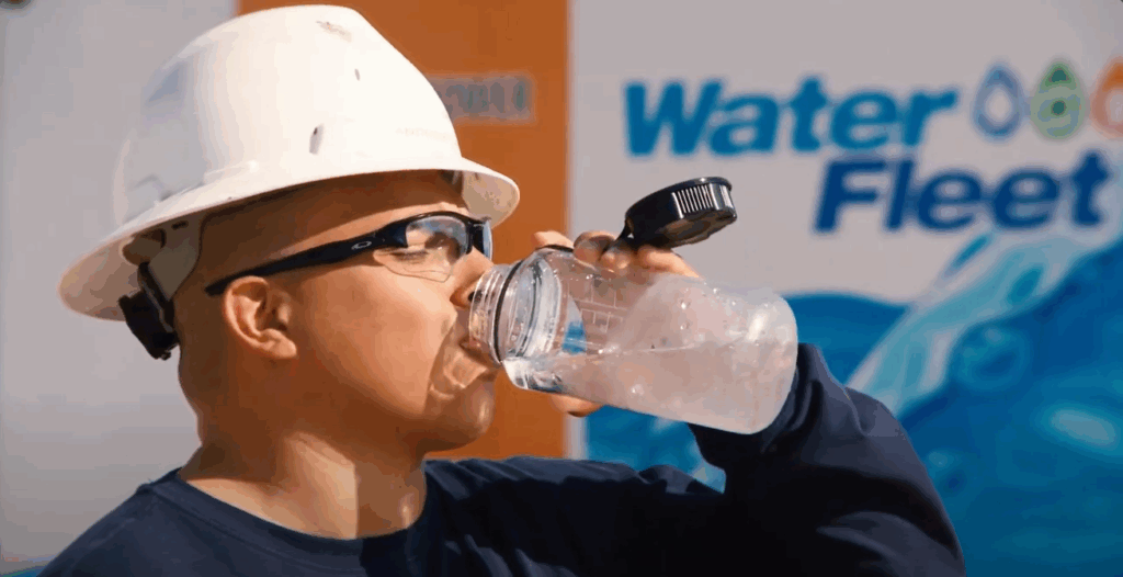 Worker taking advantage of onsite drinking water